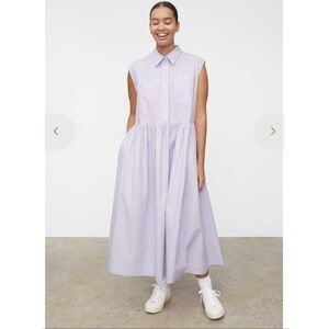 Kowtow Jamie Dress Lilac Stripe Organic Cotton Midi Shirt Dress S